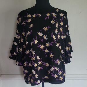 Liz Claiborne Black and Purple Floral Blouse